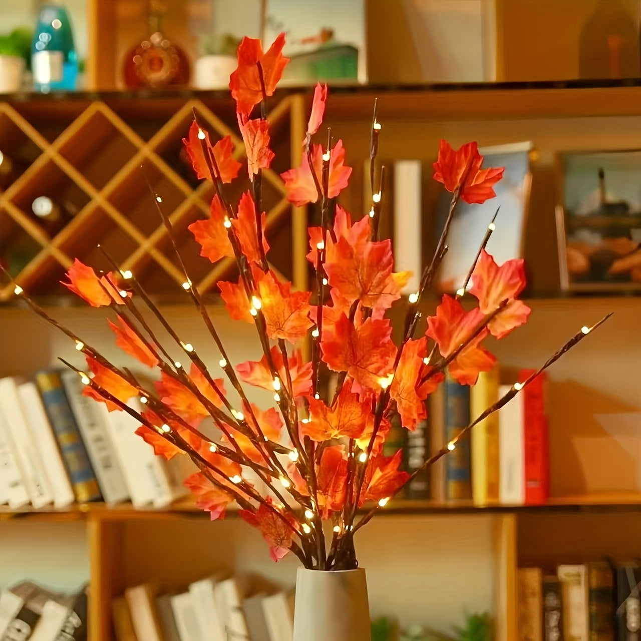 2pcs Set of Artificial Tree Branch LED Lights - Battery-Powered, 20 LEDs per Vase, Vase-Filled Decorative Lights for Home, Romantic Bedside Lamp, Christmas, Halloween, Thanksgiving, Hanukkah, Wedding, Valentine'S Day, Metal & ZENORA