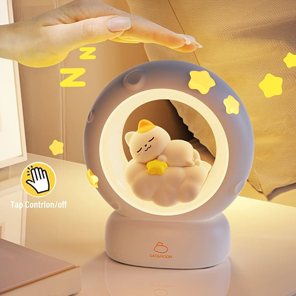 1pc Sleeping Cat Night Light, USB Rechargeable Companion Sleeping Lamp, 3 Speed Dimming Table Lamp, 3 Levels of Brightness Adjustment Soft Light, Office Decompression Lamp, Decorative Cute Sleeping Bedside Lamp for Bedroom, L ZENORA