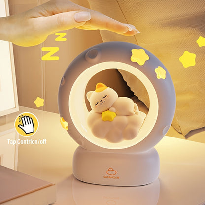 1pc Sleeping Cat Night Light, USB Rechargeable Companion Sleeping Lamp, 3 Speed Dimming Table Lamp, 3 Levels of Brightness Adjustment Soft Light, Office Decompression Lamp, Decorative Cute Sleeping Bedside Lamp for Bedroom, L ZENORA
