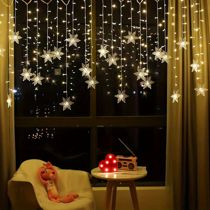 1pc YETHKE Snowflake Curtain Light, 96 LED USB Powered Fairy String Light with 8 Modes, Transparent Plastic, Warm White & Multicolor, Perfect for Christmas Wedding Party Chandelier Luminarias, ≤36V ZENORA