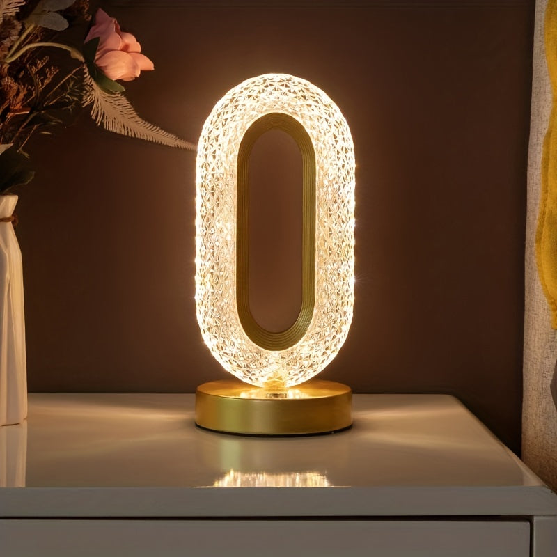 1 luxurious oval crystal table lamp, office USB charging lamp, living room bedside night light decorative table lamp suitable for bedroom, living room, party and dinner decoration creative lamp ZENORA