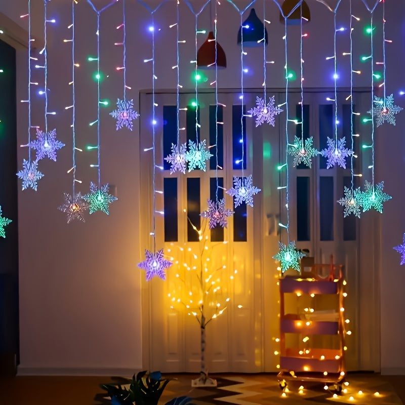 1pc YETHKE Snowflake Curtain Light, 96 LED USB Powered Fairy String Light with 8 Modes, Transparent Plastic, Warm White & Multicolor, Perfect for Christmas Wedding Party Chandelier Luminarias, ≤36V ZENORA
