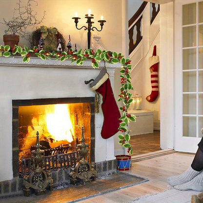 1-Set Festive 30LED Lighted 167.64cm Christmas Garland with Red Berries & Holly Leaves - Battery-Operated, Classic Style for Indoor/Outdoor Decoration - Ideal for Fireplace, Gate, Room - Perfect for Winter & New Year&apos;s C ZENORA