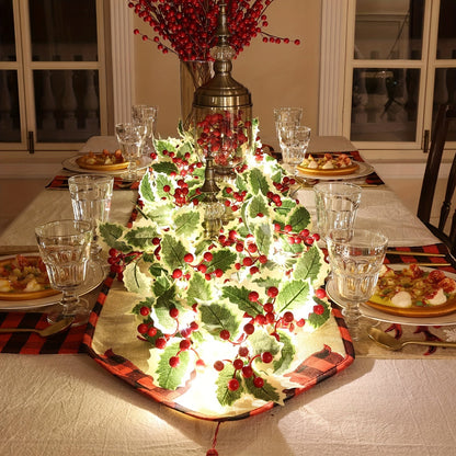 1-Set Festive 30LED Lighted 167.64cm Christmas Garland with Red Berries & Holly Leaves - Battery-Operated, Classic Style for Indoor/Outdoor Decoration - Ideal for Fireplace, Gate, Room - Perfect for Winter & New Year&apos;s C ZENORA
