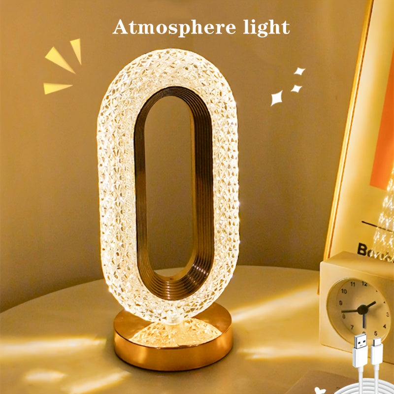 1 luxurious oval crystal table lamp, office USB charging lamp, living room bedside night light decorative table lamp suitable for bedroom, living room, party and dinner decoration creative lamp ZENORA