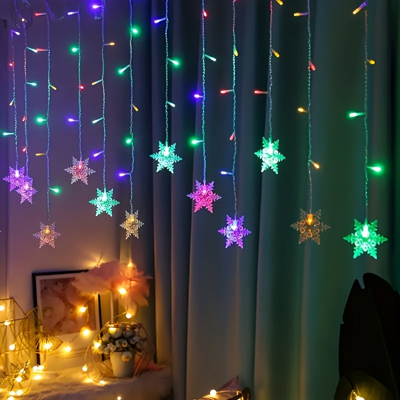 1pc YETHKE Snowflake Curtain Light, 96 LED USB Powered Fairy String Light with 8 Modes, Transparent Plastic, Warm White & Multicolor, Perfect for Christmas Wedding Party Chandelier Luminarias, ≤36V ZENORA
