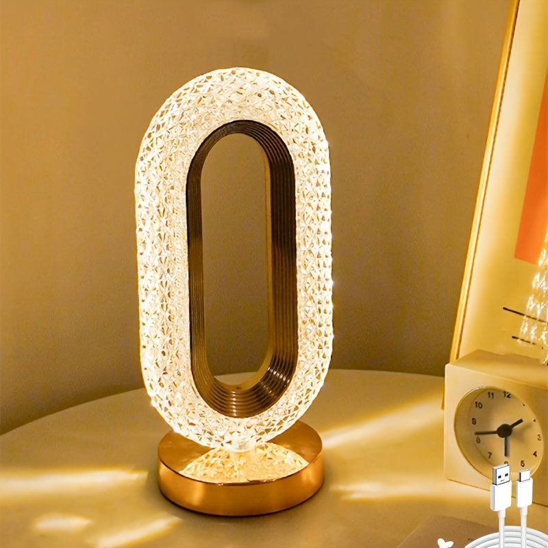 1 luxurious oval crystal table lamp, office USB charging lamp, living room bedside night light decorative table lamp suitable for bedroom, living room, party and dinner decoration creative lamp ZENORA