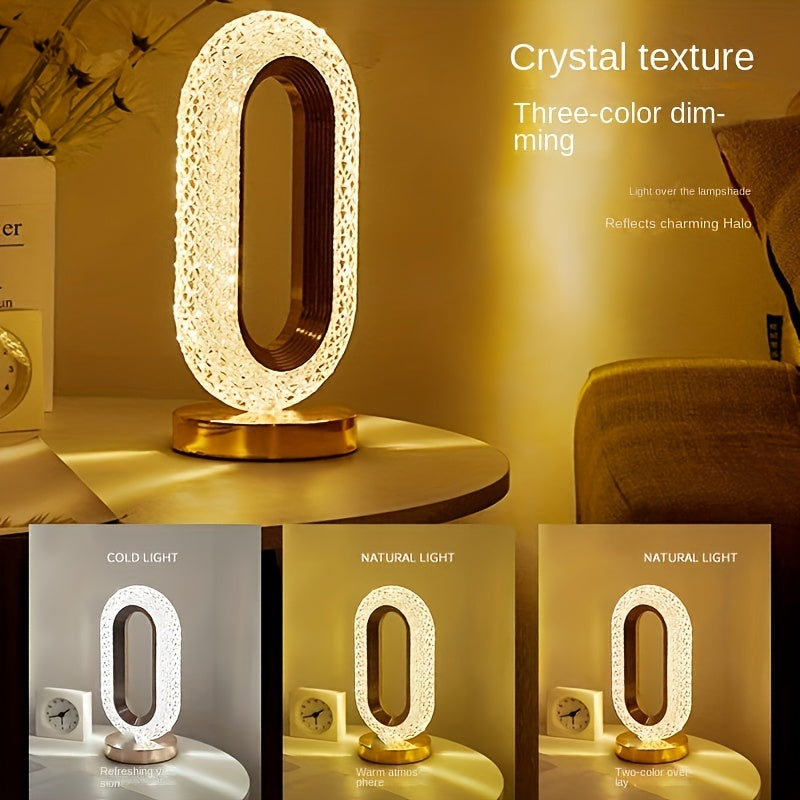 1 luxurious oval crystal table lamp, office USB charging lamp, living room bedside night light decorative table lamp suitable for bedroom, living room, party and dinner decoration creative lamp ZENORA