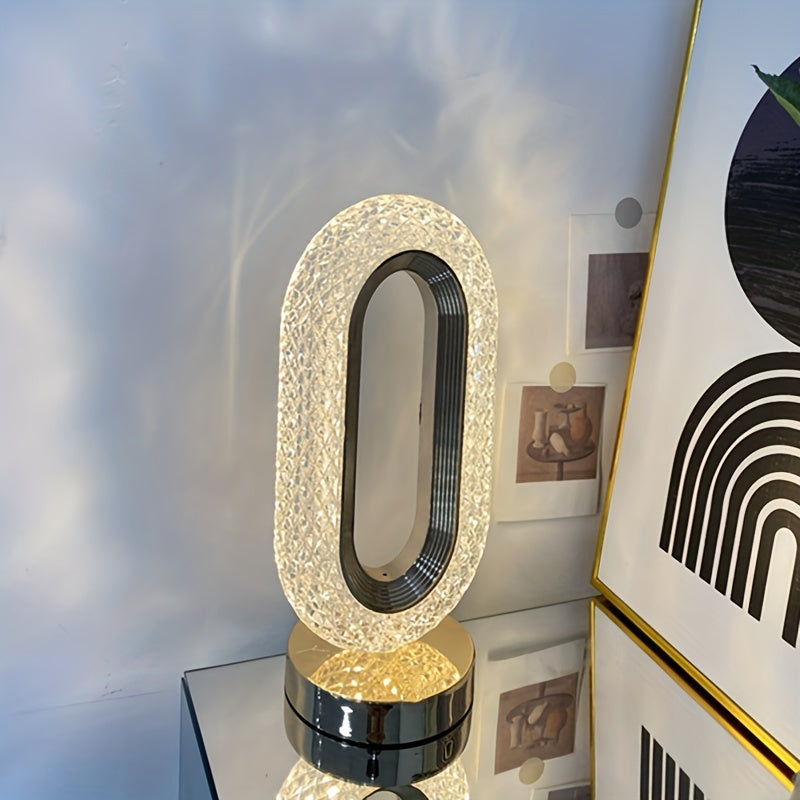1 luxurious oval crystal table lamp, office USB charging lamp, living room bedside night light decorative table lamp suitable for bedroom, living room, party and dinner decoration creative lamp ZENORA