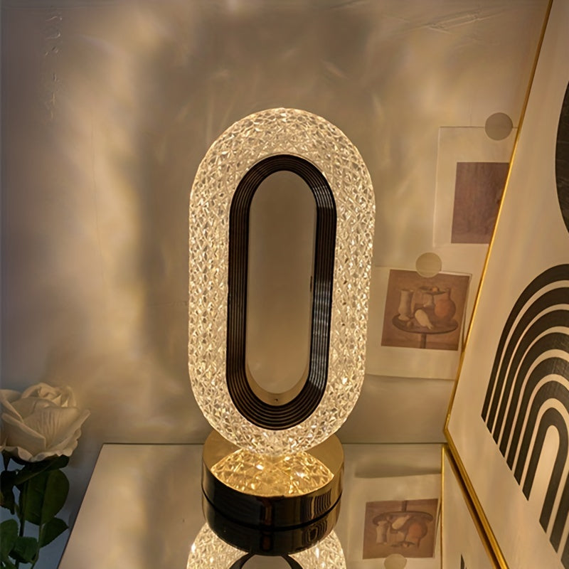 1 luxurious oval crystal table lamp, office USB charging lamp, living room bedside night light decorative table lamp suitable for bedroom, living room, party and dinner decoration creative lamp ZENORA