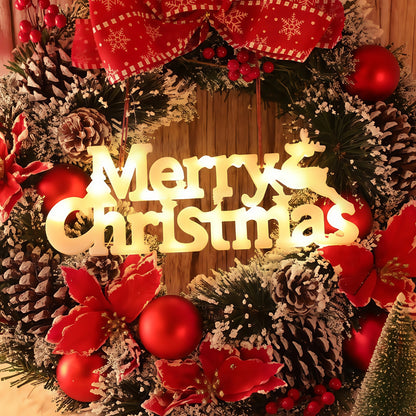 27.48 cm LED Christmas Lighted Garland with Illuminated "Merry Christmas" Letters, Snowflake & Bow Door Hanging Decoration - -in / Holiday Lights (No /Electrician-Free Setup) - Retro Winter Party ZENORA