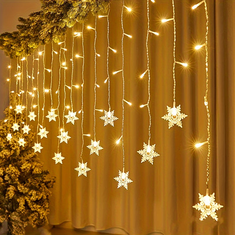 1pc YETHKE Snowflake Curtain Light, 96 LED USB Powered Fairy String Light with 8 Modes, Transparent Plastic, Warm White & Multicolor, Perfect for Christmas Wedding Party Chandelier Luminarias, ≤36V ZENORA