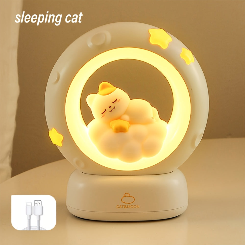 1pc Sleeping Cat Night Light, USB Rechargeable Companion Sleeping Lamp, 3 Speed Dimming Table Lamp, 3 Levels of Brightness Adjustment Soft Light, Office Decompression Lamp, Decorative Cute Sleeping Bedside Lamp for Bedroom, L ZENORA
