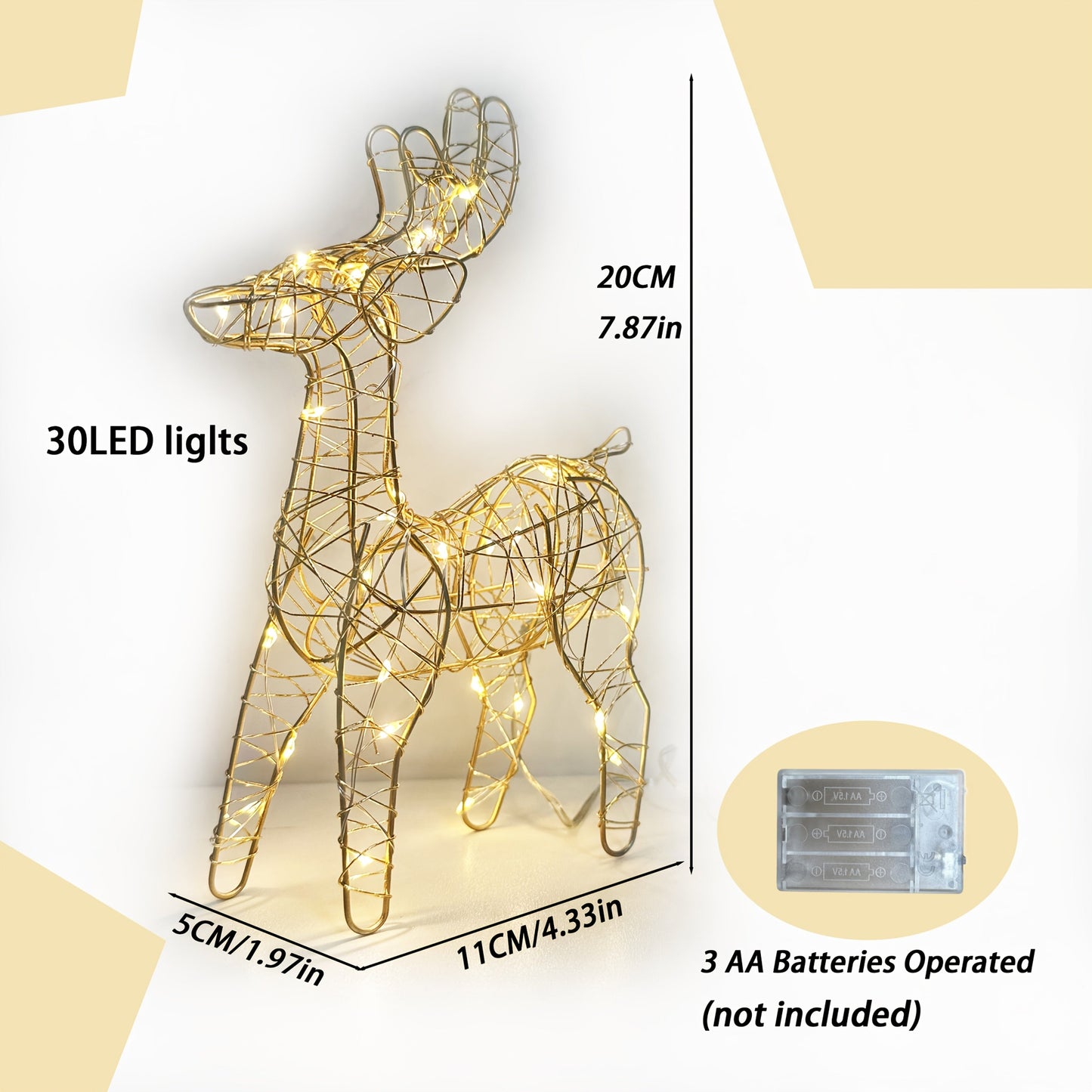 1pc Glam Style Cast Iron Reindeer Light Decoration, 30 LED, Battery Operated, with AA Battery Not Included, for Christmas Holiday Decor ZENORA