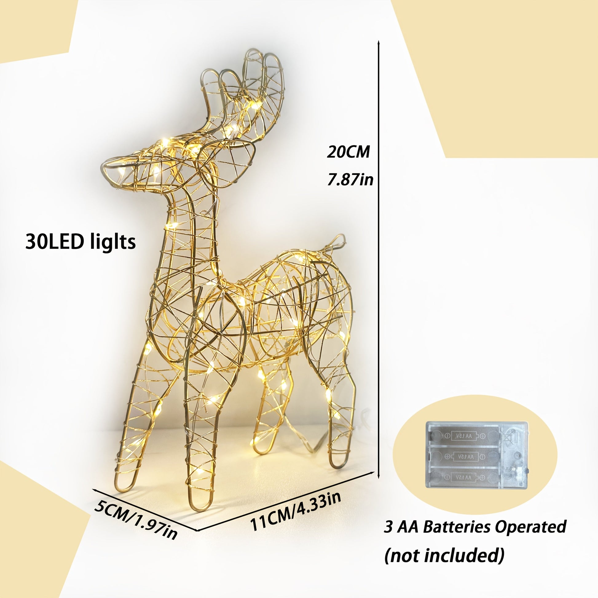 1pc Glam Style Cast Iron Reindeer Light Decoration, 30 LED, Battery Operated, with AA Battery Not Included, for Christmas Holiday Decor ZENORA