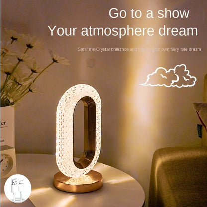 1 luxurious oval crystal table lamp, office USB charging lamp, living room bedside night light decorative table lamp suitable for bedroom, living room, party and dinner decoration creative lamp ZENORA