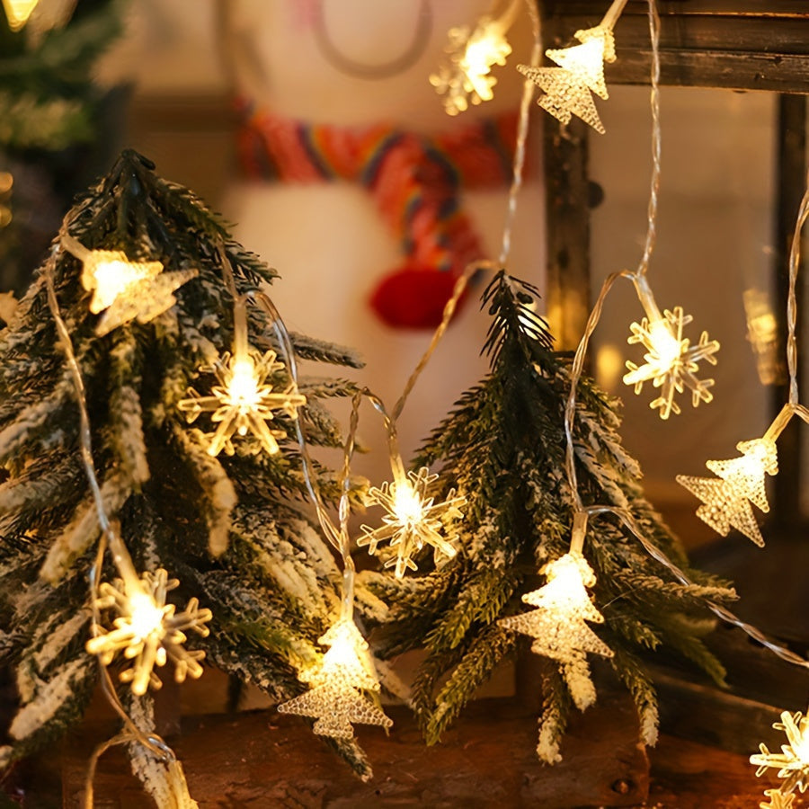 1 Set of Snowflake and Christmas Tree Shaped LED String Lights, Plastic Material, Battery Powered (Batteries Not Included), Suitable for Holiday Party Decorations for Christmas, Thanksgiving, New Year, and Weddings ZENORA