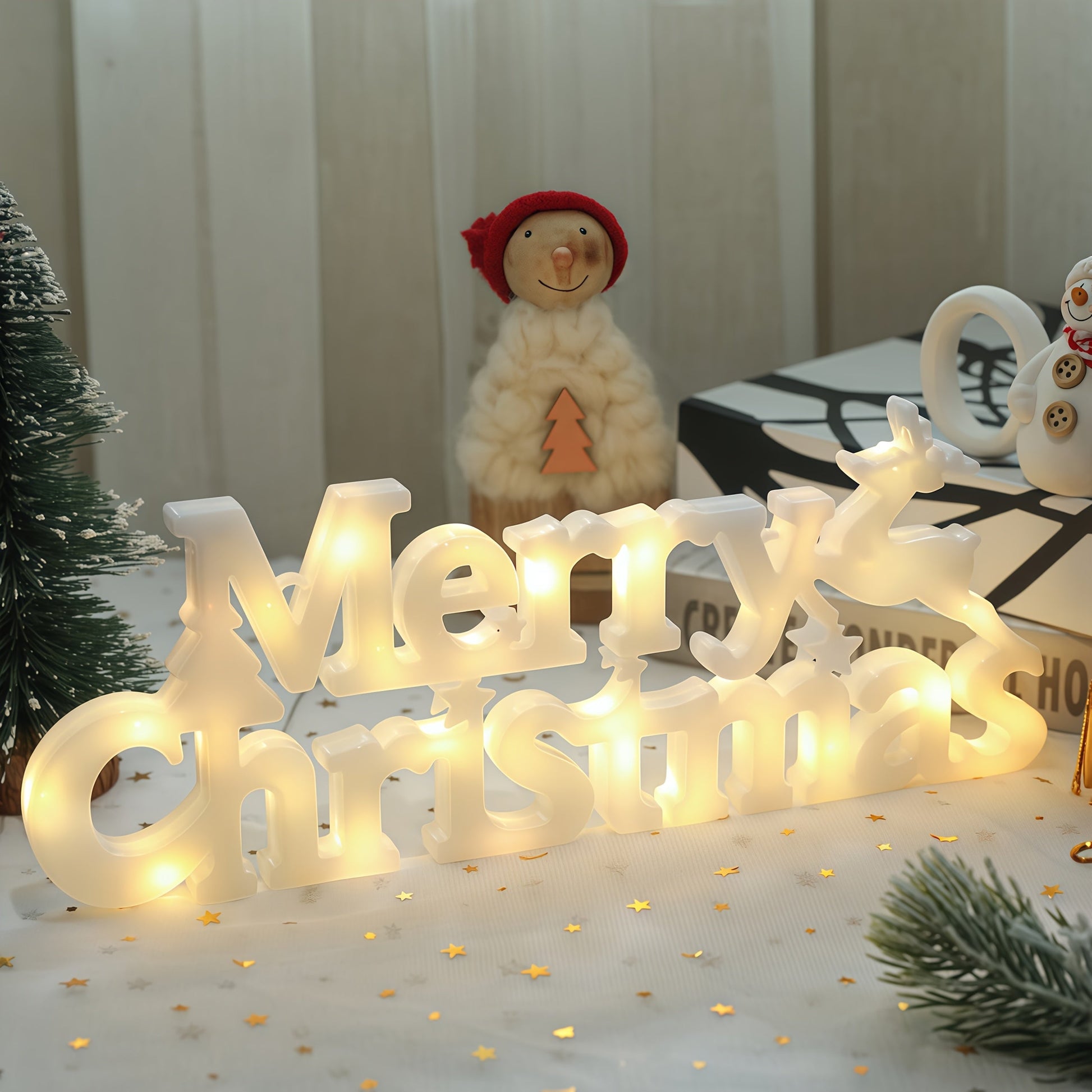 27.48 cm LED Christmas Lighted Garland with Illuminated "Merry Christmas" Letters, Snowflake & Bow Door Hanging Decoration - -in / Holiday Lights (No /Electrician-Free Setup) - Retro Winter Party ZENORA