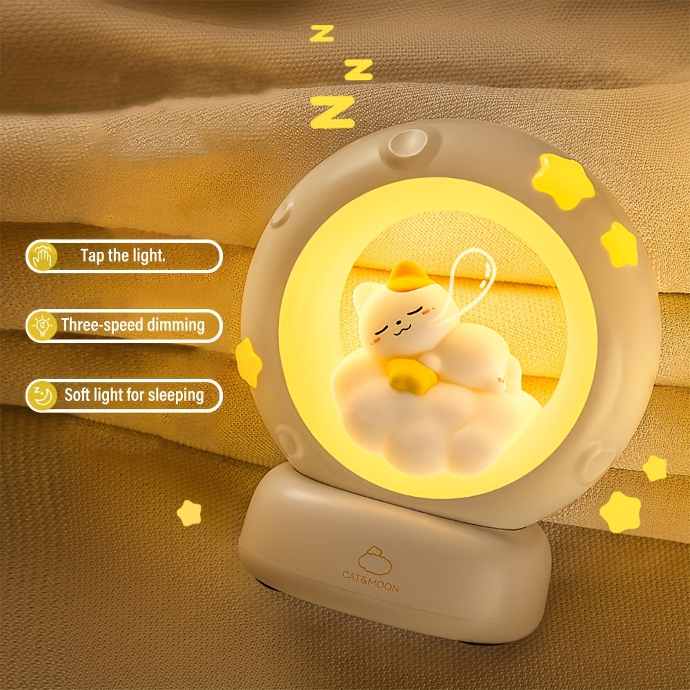 1pc Sleeping Cat Night Light, USB Rechargeable Companion Sleeping Lamp, 3 Speed Dimming Table Lamp, 3 Levels of Brightness Adjustment Soft Light, Office Decompression Lamp, Decorative Cute Sleeping Bedside Lamp for Bedroom, L ZENORA