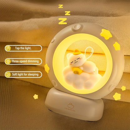 1pc Sleeping Cat Night Light, USB Rechargeable Companion Sleeping Lamp, 3 Speed Dimming Table Lamp, 3 Levels of Brightness Adjustment Soft Light, Office Decompression Lamp, Decorative Cute Sleeping Bedside Lamp for Bedroom, L ZENORA