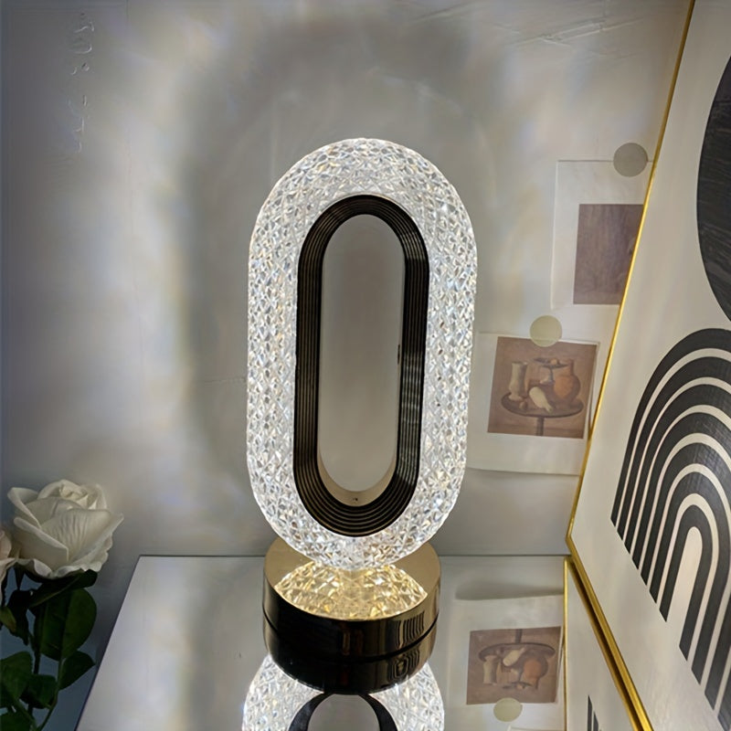 1 luxurious oval crystal table lamp, office USB charging lamp, living room bedside night light decorative table lamp suitable for bedroom, living room, party and dinner decoration creative lamp ZENORA