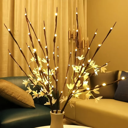 2pcs Set of Artificial Tree Branch LED Lights - Battery-Powered, 20 LEDs per Vase, Vase-Filled Decorative Lights for Home, Romantic Bedside Lamp, Christmas, Halloween, Thanksgiving, Hanukkah, Wedding, Valentine'S Day, Metal & ZENORA