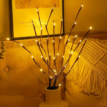 2pcs Set of Artificial Tree Branch LED Lights - Battery-Powered, 20 LEDs per Vase, Vase-Filled Decorative Lights for Home, Romantic Bedside Lamp, Christmas, Halloween, Thanksgiving, Hanukkah, Wedding, Valentine'S Day, Metal & ZENORA