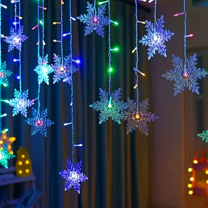 1pc YETHKE Snowflake Curtain Light, 96 LED USB Powered Fairy String Light with 8 Modes, Transparent Plastic, Warm White & Multicolor, Perfect for Christmas Wedding Party Chandelier Luminarias, ≤36V ZENORA