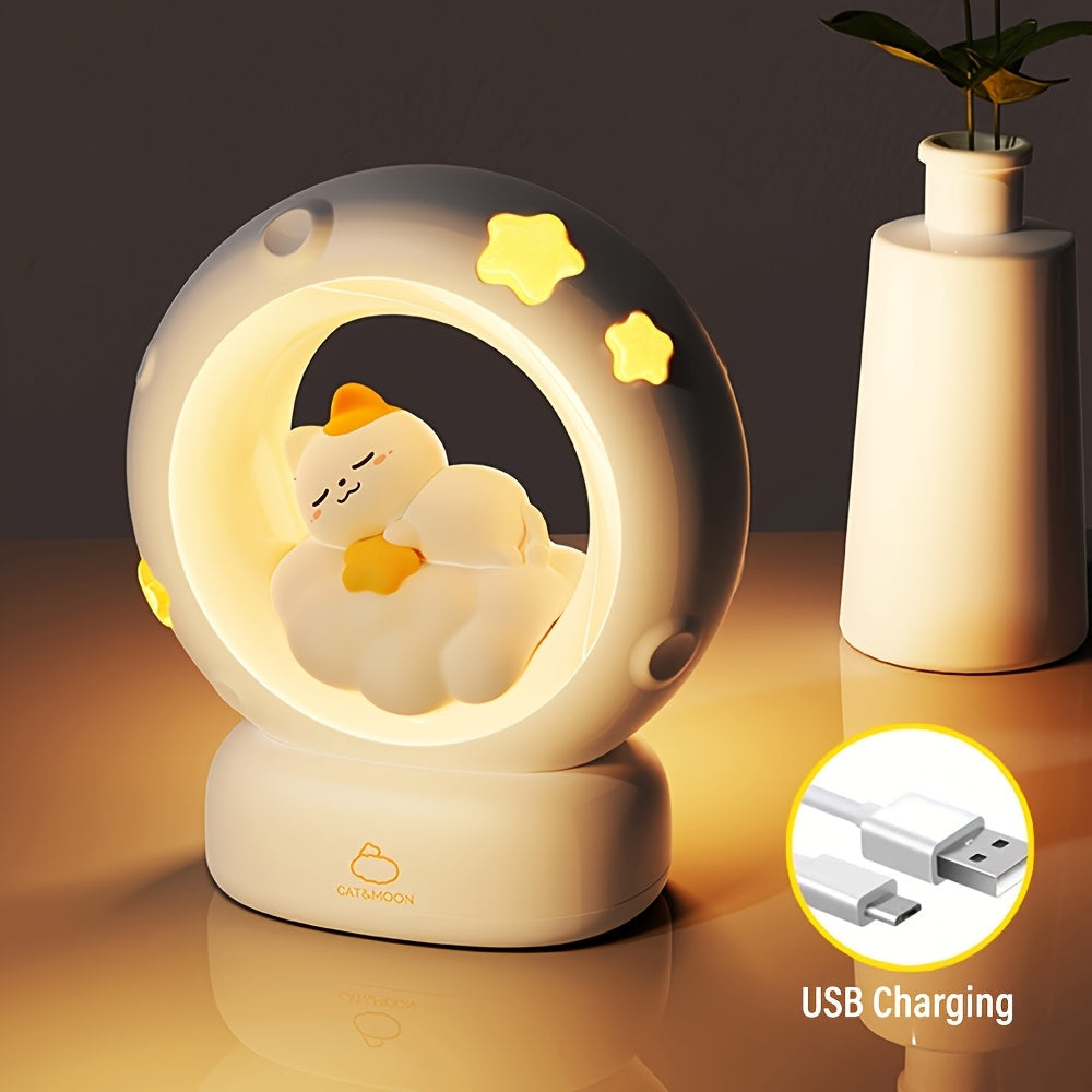 1pc Sleeping Cat Night Light, USB Rechargeable Companion Sleeping Lamp, 3 Speed Dimming Table Lamp, 3 Levels of Brightness Adjustment Soft Light, Office Decompression Lamp, Decorative Cute Sleeping Bedside Lamp for Bedroom, L ZENORA