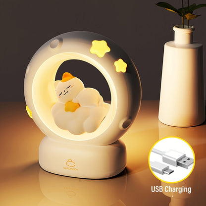 1pc Sleeping Cat Night Light, USB Rechargeable Companion Sleeping Lamp, 3 Speed Dimming Table Lamp, 3 Levels of Brightness Adjustment Soft Light, Office Decompression Lamp, Decorative Cute Sleeping Bedside Lamp for Bedroom, L ZENORA